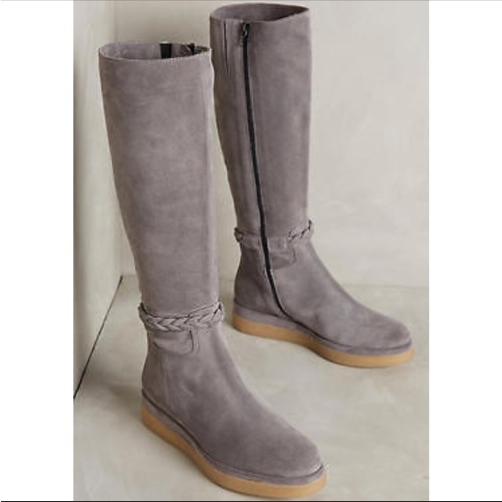 ANTHROPOLOGIE MISS ALBRIGHT | Mismatched Grey Suede Platform Tall Boots Sz 7/8